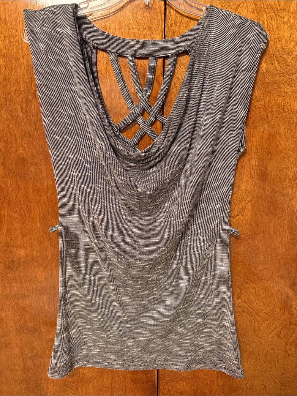 No Boundaries Gray Cowl Neck Tank with Lattice Strappy Back